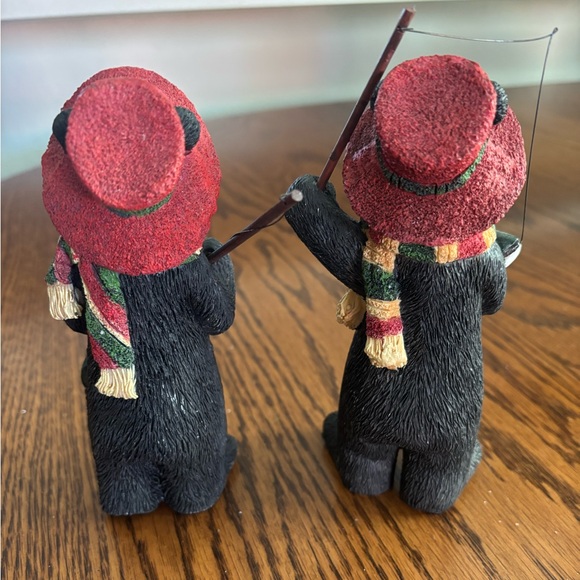 Charming Black Bear Figurines with Red Accents - Picture 2 of 2